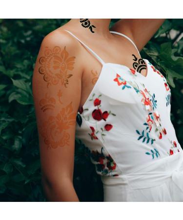 Minkissy Flower Tattoo Stencil Kit - 16 Sheets Temporary Body Art Templates for Women's Home Parties - Buy Online on GoSupps.com