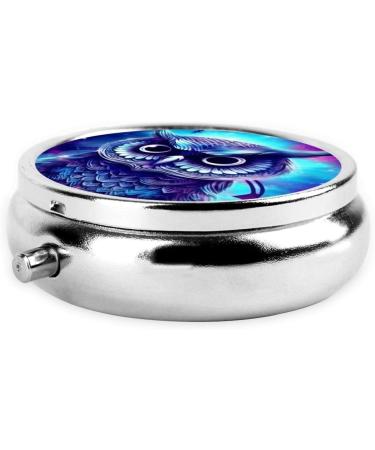 Shop Round Pill Box - 3 Compartment Portable Travel Organizer | Compact Daily Pill Case for Vitamins - Blue Owl - Buy Online on GoSupps.com