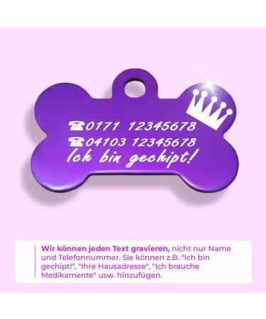 Ibera Gifts: Personalized Bone-Shaped Dog & Cat Pendants - Custom Engraving for Collars (Purple Crown) - Buy Online on GoSupps.com
