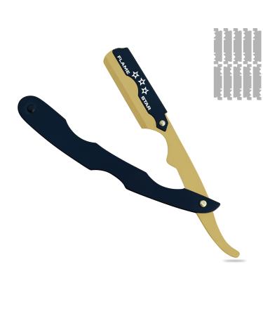 Black and Gold Barber Staright Edge Salon Hair Cut Razor 100% Stainless Steel with 10 Blades by "FLAME STAR"