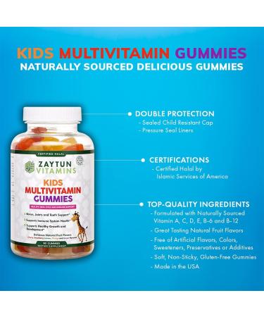 Zaytun Halal Kids Multivitamin Gummies | 90 Non-GMO Vegetarian Gummies | Vitamin A C D E B6 B12 Biotin | Supports Growth & Brain Development | Made in USA - Buy Online on GoSupps.com