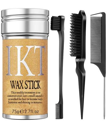 Hair Wax Stick & Hair Combs of 4Pcs Slick Back Hair Brush with Hair Stick for Flyaways Smooth Frizz Wax Stick for Hair with Teasing Brush Rat Tail Comb and Edge Brush
