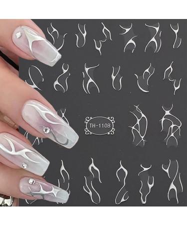 Diduikalor Cool Nail Art Sticker Decal 3D Self-Adhesive Silver Cute Sticker Design for Women Fashion Nail Art Decoration for Women Girls (4 Sheets) Mt-zjt-om-042