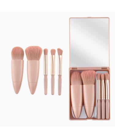 Travel Makeup Brushes Set- Foundation Powder Concealers Eye Shadows Makeup Set with Mirror 5 Pcs Makeup Brush Pink1
