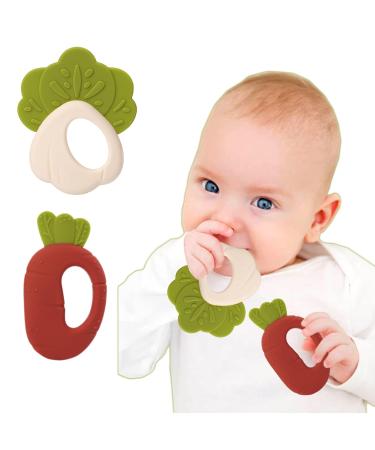 Silicone Baby Teething Toys  Vegetables Massaging teether and Chewing Toy Set for Babies 0-6  6-12 Months  Organic /BPA Free/Freezable carrot