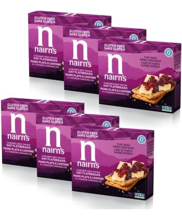 Nairn s Caramelised Onion Oat Flatbreads | Made with Gluten Free Wholegrain Oats | High Fibre | Plant-Based | Vegan & Non-GMO | No Artificial Colours Flavours or Preservatives | 150g (6-Pack) - Buy Online on GoSupps.com