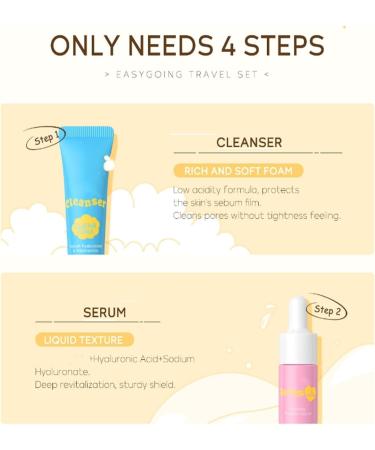 Travel Skin Care Set for Kids Women's Facial Routine Set 4 Piece Gentle Cleansing and Skin Care Kit with Face Cream Cleanser Serum and - Buy Online on GoSupps.com