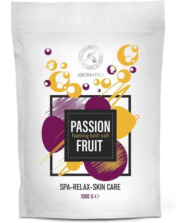Foaming Bath Sea Salt Passion Fruit 35 Oz (1000g) Bubble Bath Salts with Almond & Grape Seed Essential Oil & Passion Fruit Extract for Bath Soak - Relaxing Bath - Aromatherapy Bath Salts
