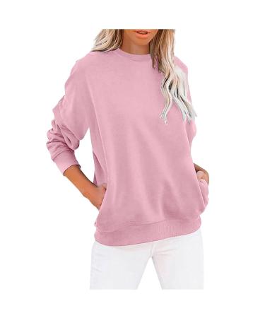 Yihaojia Women Long Sleeve Tops with Pockets Crewneck Lightweight Pullover Casual Tops Tunic Top Blouse with Pocket Pink#18 Medium