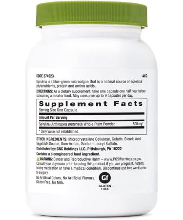 GNC SuperFoods Spirulina Whole Plant Powder Capsules - 100 ct - Buy Online on GoSupps.com