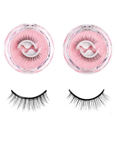 2Pairs Self Adhesive False Eyelashes Reusable 3D Eyelashes Natural Half Lashes for Every Type of Face Easy to Wear No Glue Need