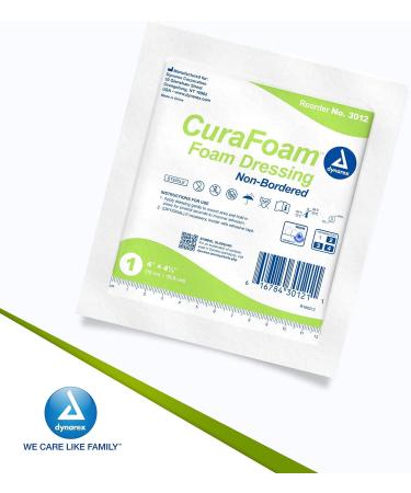 Dynarex CuraFoam Foam Dressings 4 x 4.25 Inch/10 Count - Sterile Non-Bordered Pads for Medium to Heavy Exuding Wounds - Cushioned Moist Wound Care - 1 Box - Buy Online on GoSupps.com