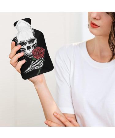 Skull Rose Hot Water Bottle with Plush Cover - Hand Warmer for Adults & Children | 26.5x15.3cm - International Shipping Available - Buy Online on GoSupps.com