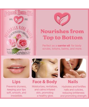 Natural Born Oils 4oz Rose Water Hydrosol 100% Pure and Natural Organic Steam-distilled Facial Toner Cleanser with Sprayer - Buy Online on GoSupps.com