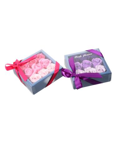 minkissy 4 Boxes Rose Box Rose Soap Flower Romantic Wedding Anniversary Mothers Day Gradient Rose Soap Bouquet Artificial Flower Soap Rose Flower Square Box Roses