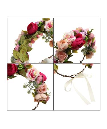 AWAYTR Flower Headband - Pink & Peach Pink Wedding Hair Wreath Crown for Women & Girls - Perfect for Wedding Parties - Buy Online on GoSupps.com