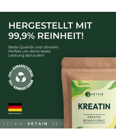 Buy Vetain Premium Creatine Monohydrate Powder 250g - Pure Vegan Ultra-Fine Laboratory Tested - High-Dose Energy Boost - Buy Online on GoSupps.com