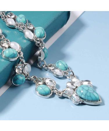 Boho Turquoise Moonstone Teardrop Necklace - Silver Opal Vintage Statement Jewelry - Buy Online on GoSupps.com