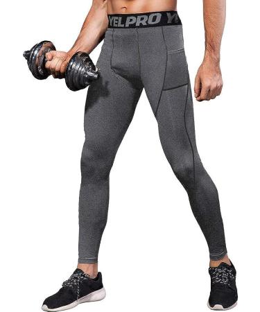 EARGFM Men's Athletic Leggings with Pockets - Grey, Medium | Compression Pants for Cycling & Running - Buy Online on GoSupps.com