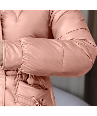 Pink Padded Jacket for Women | Slim Fit Faux Fur Parka with Hood | Winter Warm Outwear (Size: Medium) - Buy Online on GoSupps.com