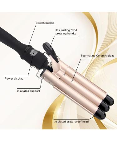 3 Barrel Hair Waver Curling Iron | 25mm Mermaid Curler with 2 Temperature Control | Quick Heating Styling Tool for Long Short Hair | Includes Heat-Resistant Gloves | Gold - Buy Online on GoSupps.com