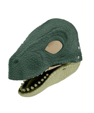 Fivetoo Raptor face cover movable pine |Latex dinosaur face cover movable pine visible |Multifunctional comfortable breathable dino head cover for Halloween Munddinosaurs (green + light green)