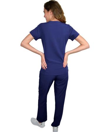 Green Town Women's Nurse Scrub Set GT4FLEX Straight Leg Cargo V-Neck, Navy/Indigo, Size Medium - Buy Online on GoSupps.com