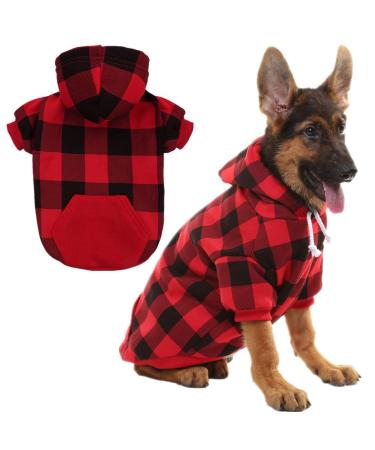Plaid Dog Hoodie Pet Clothes Sweaters with Hat Large (Pack of 1) Red