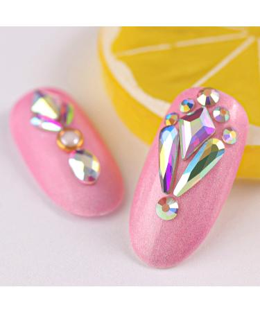 Multi Shapes 3D Glass AB Crystal Nail Art Rhinestones Kit with Flatback Round Bead Charm Gem Stone Jewelry Diamond with Pickup Pen + Tweezer for Manicure Craft Decoration by BELLEBOOST (Iridescent) 01-Round and Multi-Shape - Buy Online on GoSupps.com