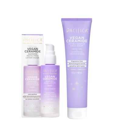Pacifica Beauty Vegan Ceramide Face Wash + Face Lotion Set Cleanser Moisturizer Sensitive Skin Dermatologist + Allergy Tested Eczema Association Approved Fragrance Free Vegan
