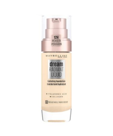 Maybelline Foundation Dream Radiant Liquid Hydrating Foundation with Hyaluronic Acid and Collagen Lightweight Medium Coverage Up to 12 Hour Hydration 01 Natural Ivory 30 ml (Pack of 1)