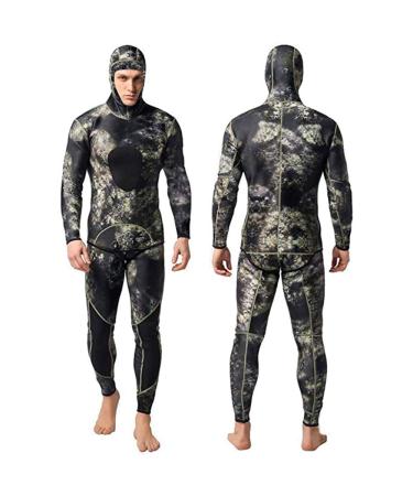 Nataly Osmann Camo Spearfishing Wetsuits Men 3mm /1.5mm Neoprene 2-Pieces Hooded Super Stretch Diving Suit Camo-3mm Large