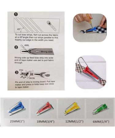 HONEYSEW Bias Tape Maker Kit - 6MM, 9MM, 12MM, 18MM, 25MM Sizes - Includes Binding Foot, Craft Clips, Awl, Quilter's Pin - Buy Online on GoSupps.com