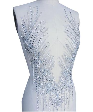 Handmade Rhinestone Applique Sew on Beads Trim Patch for Wedding Dress - 23x13 Inches (Silver) - Buy Online on GoSupps.com