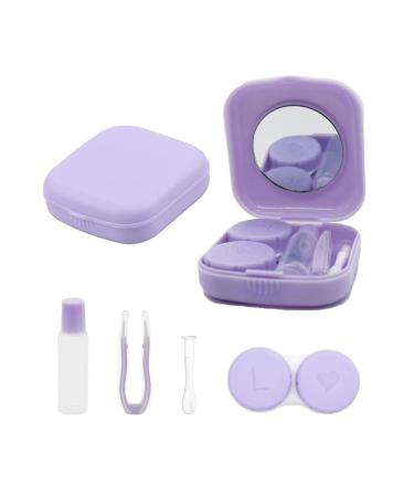 laeeyin Contact Lens Container Portable Hygiene Contact Lens Container Travel Set with Mirror for Daily Excursions Like Travel and Work (Purple)