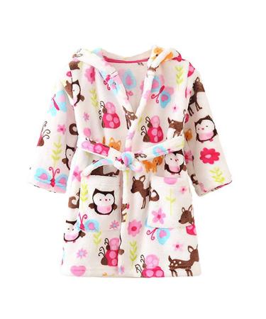 JZLPIN Unisex Baby Hooded Bathrobe Children Flannel Pajamas Dressing Gown for Boys Girls 5-6 Years Owl
