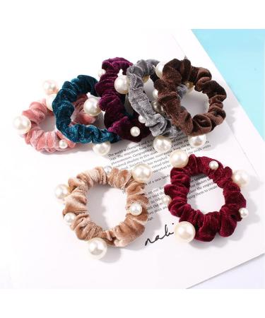 10 Piece Artificial Pearl Hair Gums - Velvet Elastic Hair Ties & Ponytail Holders for Women & Girls | Stylish Hair Accessories - Buy Online on GoSupps.com