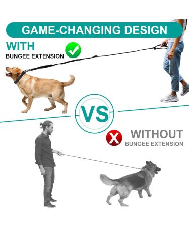 Philorn 2m Heavy Duty Bungee Dog Lead | 5-in-1 Tactical Lead with Shock Absorber | Double Handle & Reflective | Adjustable for Large & Medium Dogs | Black - Buy Online on GoSupps.com
