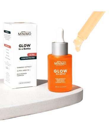 Minimo Glow in a Bottle with Ultra-Concentrated Natural Turmeric - Skin Brightening Dark Spot Remover Serum for Face | Fragrance Free | 1 Fl. Oz Travel Size