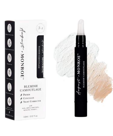 August+Monroe 3-in-1 Blemish Camouflage Pen - Help Conceal+Heal Breakouts - Pimple Spot Treatment, Concealer Stick, Face Primer, with - Salicylic Acid Cream, Vegan, 20+Shades (3 to 6 month supply)