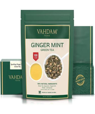 Ginger Mint Green Tea - Vahdam 200g | Aromatic & Delicious | Pure Green Tea Leaves | Iced Tea or Hot Brew - Buy Online on GoSupps.com