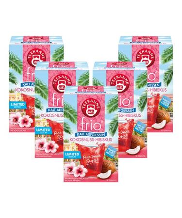 Teapot Frio coconut hibiscus 18 tea bags - 5 pack (5 x 18 tea bags) |Pink Drink Style |Limited Edition |Without sugar |Without calories |Alternative to sugary drinks