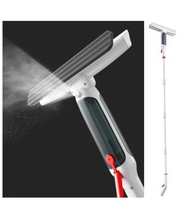RRRYYYZZ 75'' Spray Window Squeegee for Home with 4-Section Extension Pole 4 in 1 Squeegee for Shower Glass Shower Squeeze for Glass Door and Tile with Sewage Collector and 5 Pads