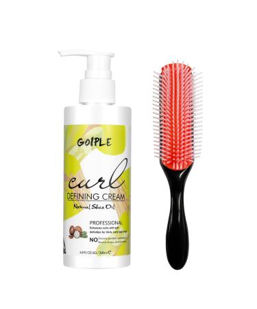 Curl Defining Cream for Curly Hair - Curling Perfection Wavy Hair Products Curl Cream  Hair-Smoothing Anti-Frizz Cream to Define All Natural Curl Types & Hair Textures with 9 Row Brush