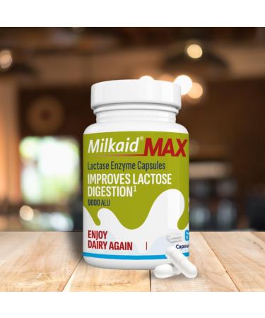 Milkaid Lactase Enzyme Drops for Lactose Intolerance & Max Lactase Enzyme Capsules | Fast Acting Dairy Digestive Supplement | Prevent Gas & Bloating | 0.50 FL.OZ. & 60 Capsules 9000 ALU - Buy Online on GoSupps.com