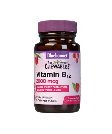 Bluebonnet Nutrition Earth Sweet Vitamin B12 2000 mcg Chewable Tablets Soy-Free Gluten-Free Kosher Certified Dairy-Free Vegan Raspberry Flavored 90 Chewable Tablets 90 Servings - Buy Online on GoSupps.com
