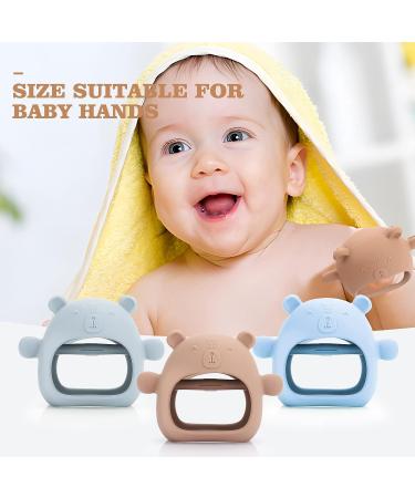 Baby Teether Toy for Infants 3+ Months, Bear BPA Free Silicone Mitten Teething Toy - Pain Relief & Sucking Needs (Blue/Brown/Green) - Buy Online on GoSupps.com