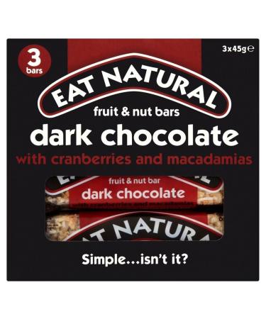 Manger du chocolat noir naturel avec canneberges et noix de macadamia Bars (3x45g) - Paquet de 2