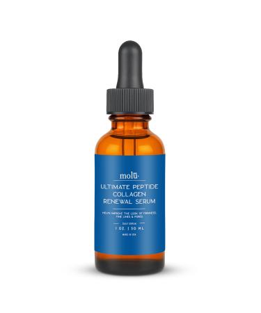 Molu Ultimate Peptide Collagen Renewal Serum - Transform aging skin even tone and improve appearance of lines and pores - with Copper Peptides Niacinamide and Pterostilbene - 1 oz.