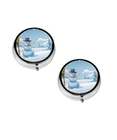 Merry Christmas Print Printed Mini Round Pill Box Pill Box 3 Compartment Medicine Pill Case Pill Organizer Travel Pillbox Portable Pill Box for Pocket Home Office Use